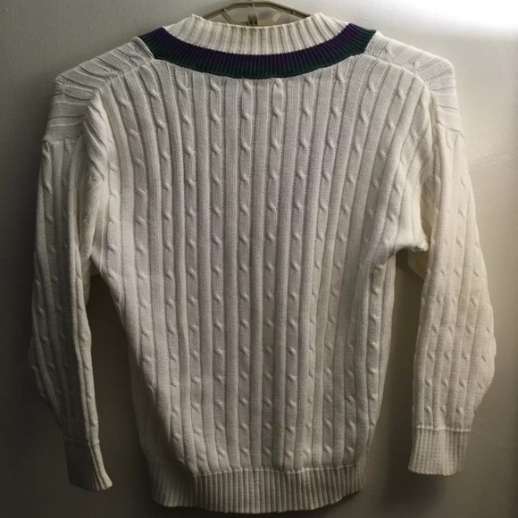 Men’s WIMBLEDON Cable-knit Size Large Tennis Collegiate V neck Sweater - Picture 6 of 8